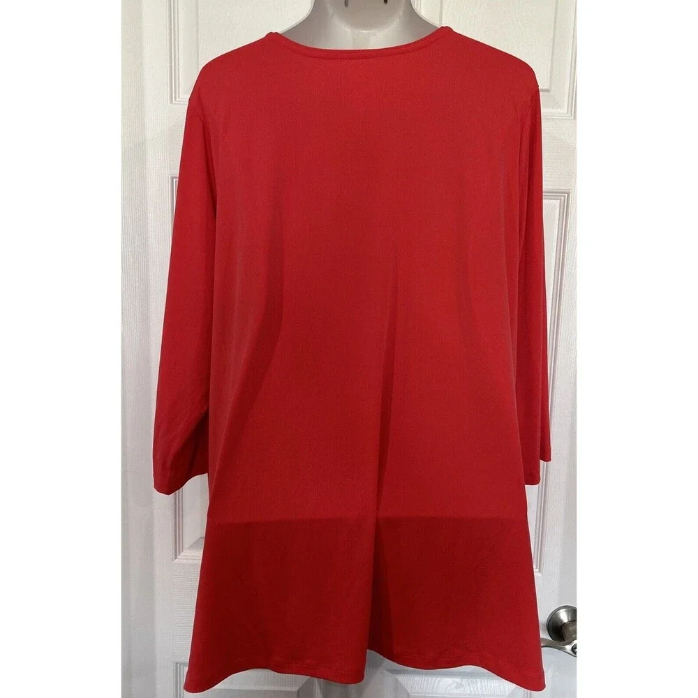 Susan Graver Modern Essentials Liquid Knit Tunic V Neck Coral  Plus Size 3X